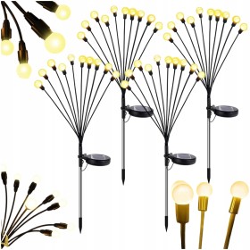 4x LAMPA SOLARNA WBIJANA CZARNY 10LED KULKI BIAŁY CIEPŁY 65 CM IP65