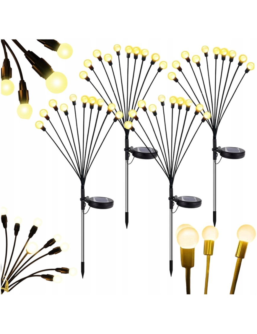 4x LAMPA SOLARNA WBIJANA CZARNY 10LED KULKI BIAŁY CIEPŁY 65 CM IP65