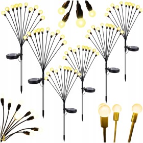 6x LAMPA SOLARNA WBIJANA CZARNY 10LED KULKI BIAŁY CIEPŁY 65CM IP65