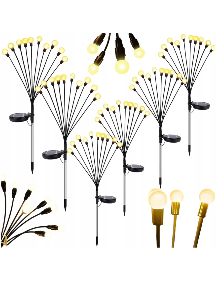 6x LAMPA SOLARNA WBIJANA CZARNY 10LED KULKI BIAŁY CIEPŁY 65CM IP65
