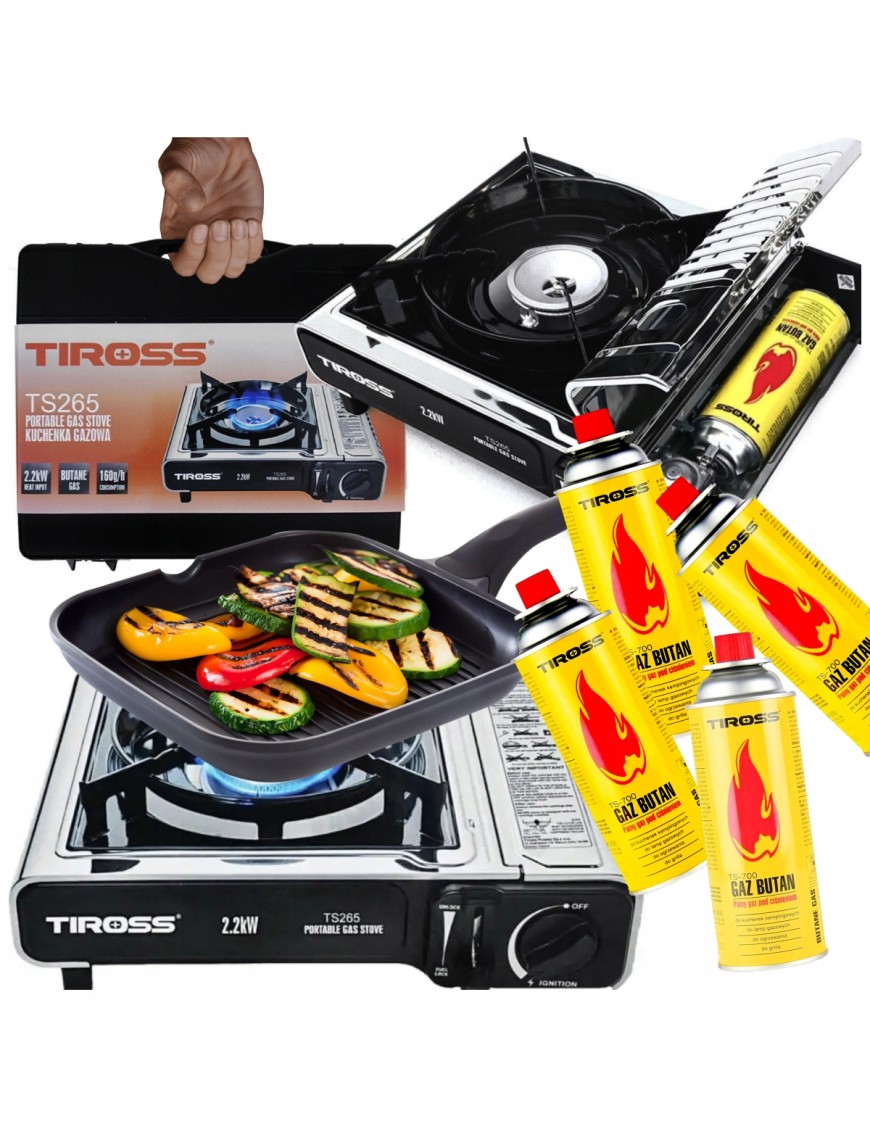 GAZOWA KUCHENKA TURYSTYCZNA TIROSS TS265 2.2KW I 4 BUTLE GAZOWE TS700