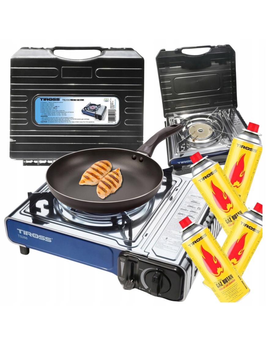 KUCHENKA TURYSTYCZNA TIROSS TS-266 SREBRNA 1650 W + 4 x BUTLE GAZOWE TS700