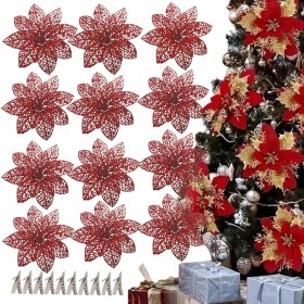 12X SZTUCZNE KWIATY DEKORACJE BOŻE NARODZENIE NA CHOINKĘ GWIAZDA PREZENTY