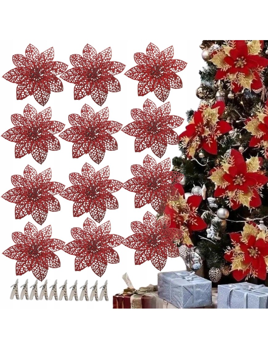 12X SZTUCZNE KWIATY DEKORACJE BOŻE NARODZENIE NA CHOINKĘ GWIAZDA PREZENTY