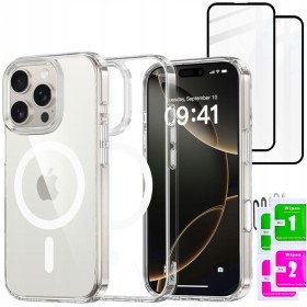 Etui Do iPhone 15 Pro Max + 2szt Szkło 9D 9H WZMACNIANE 360° do MAGSAFE