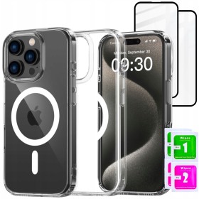 Etui Do iPhone 16 Pro +2szt Szkło 5D9H WZMACNIANE 360° do MAGSAFE bezbarwny
