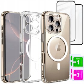 Etui Do iPhone 16 Pro Max + 2szt Szkło 5D 9H WZMACNIANE 360° do MAGSAFE