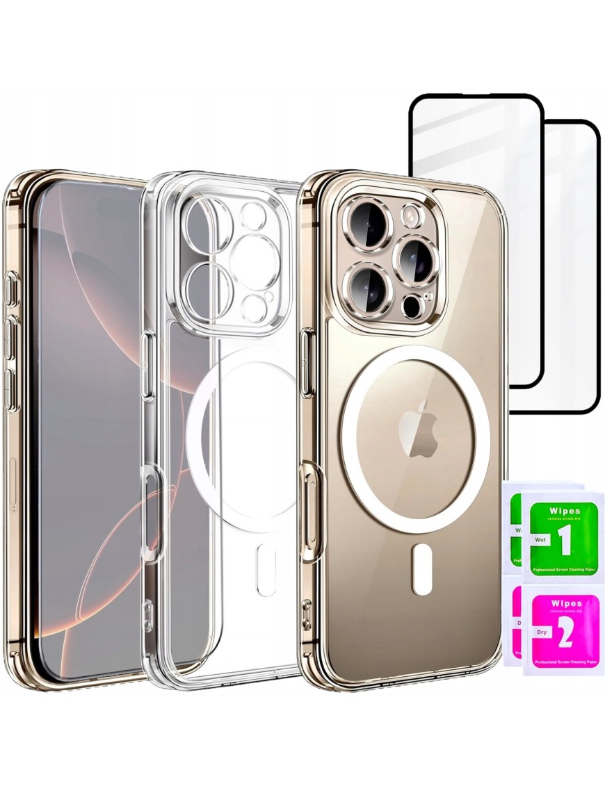 Etui Do iPhone 16 Pro Max + 2szt Szkło 5D 9H WZMACNIANE 360° do MAGSAFE