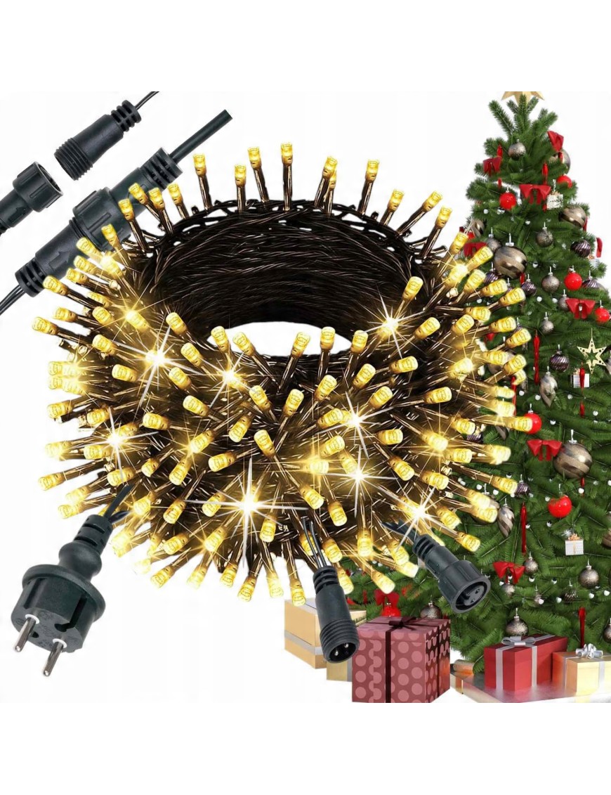 LAMPKI CHOINKOWE ŚWIATEŁKA CIEPŁE BIAŁE ~14m 200LED ZEW/WEWNĘTRZNE Z FLASH