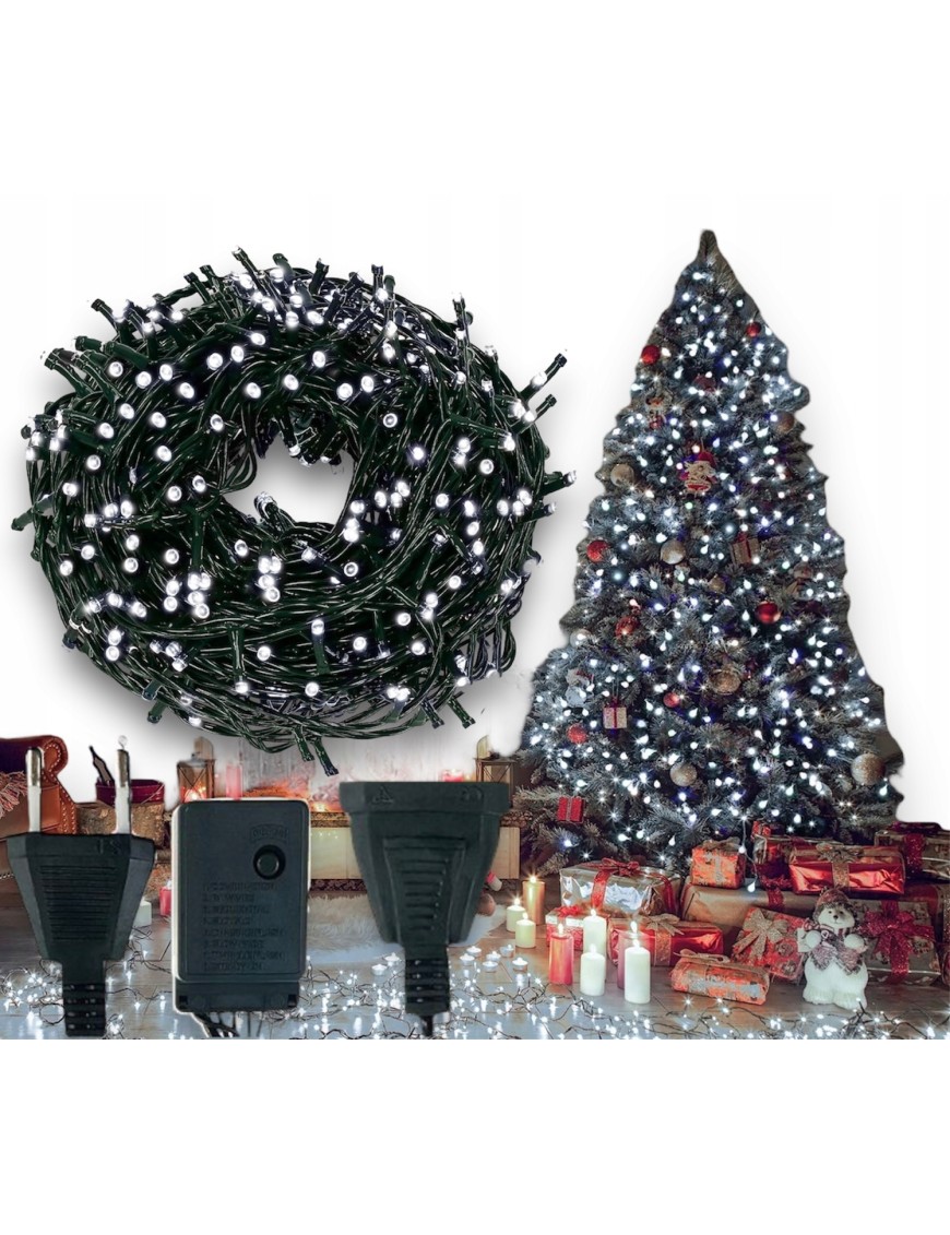 LAMPKI ŚWIATEŁKA NA CHOINKĘ ZEWNĘTRZNE WEWNĘTRZNE 200LED ZIMNE BIAŁE MOCNE