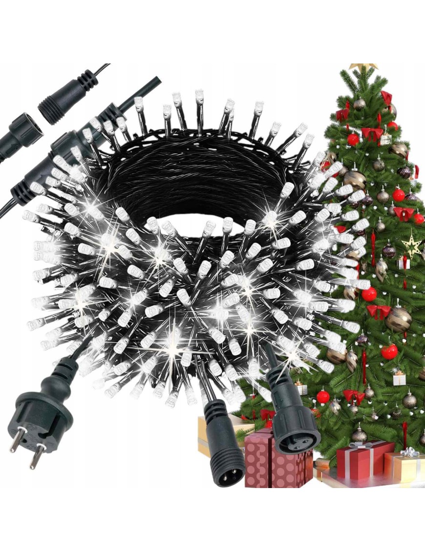 LAMPKI CHOINKOWE Z FLASH ŚWIATEŁKA 300 LED BIAŁE ZIMNE ZEWNĘTRZNE WEWNĘTRZNE