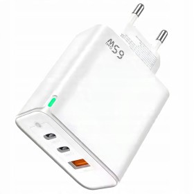 ŁADOWARKA SIECIOWA SZYBKA 65W GaN USB QC 2x USB-C UNIWERSALNA + KABEL USB C