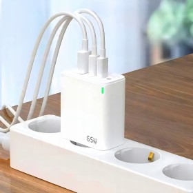 ŁADOWARKA SIECIOWA SZYBKA 65W GaN USB QC 2x USB-C UNIWERSALNA + KABEL USB C
