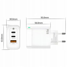 ŁADOWARKA SIECIOWA SZYBKA 65W GaN USB QC 2x USB-C UNIWERSALNA + KABEL USB C