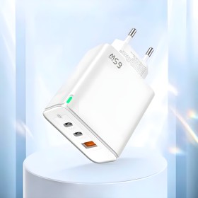 ŁADOWARKA SIECIOWA SZYBKA 65W GaN USB QC 2x USB-C UNIWERSALNA + KABEL USB C