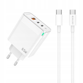 ŁADOWARKA SIECIOWA SZYBKA 65W GaN USB QC 2x USB-C UNIWERSALNA + KABEL USB C