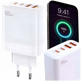 ŁADOWARKA SIECIOWA SZYBKA 65W GaN USB QC 2x USB-C UNIWERSALNA + KABEL USB C