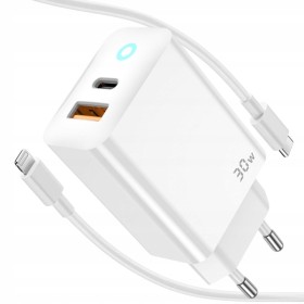 SZYBKA ŁADOWARKA USB-C 30W 3A KOSTKA + KABEL PRZEWÓD DO IPHONE LIGHTNING 1M