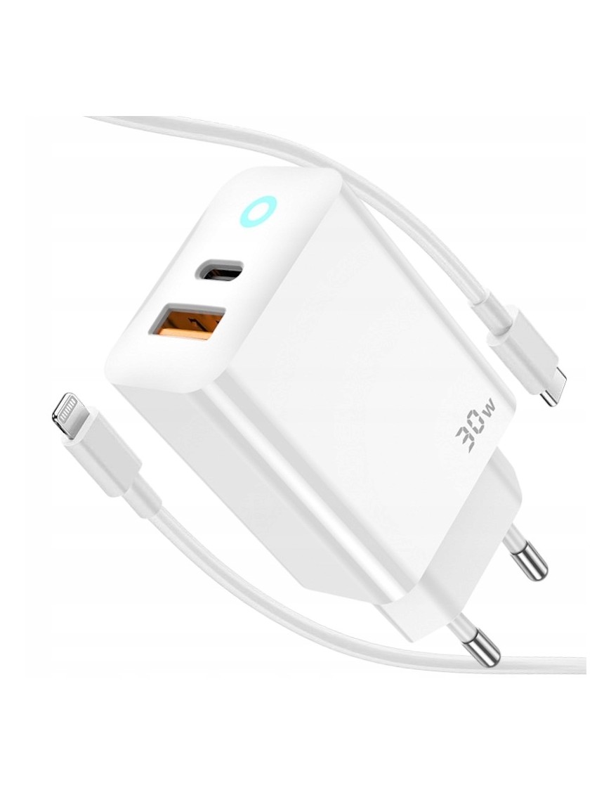 SZYBKA ŁADOWARKA USB-C 30W 3A KOSTKA + KABEL PRZEWÓD DO IPHONE LIGHTNING 1M