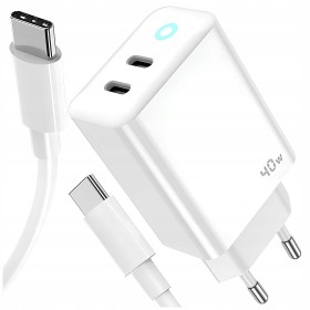 SZYBKA ŁADOWARKA SIECIOWA DO TELEFONU USB TYP C 40W USB-C QC + KABEL USB-C