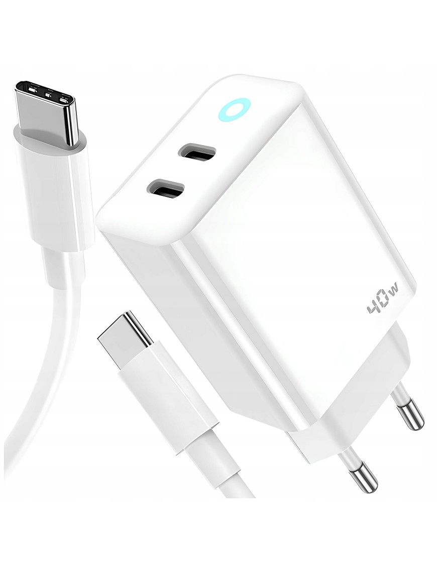 SZYBKA ŁADOWARKA SIECIOWA DO TELEFONU USB TYP C 40W USB-C QC + KABEL USB-C