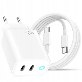 SZYBKA ŁADOWARKA SIECIOWA DO TELEFONU USB TYP C 40W USB-C QC + KABEL USB-C