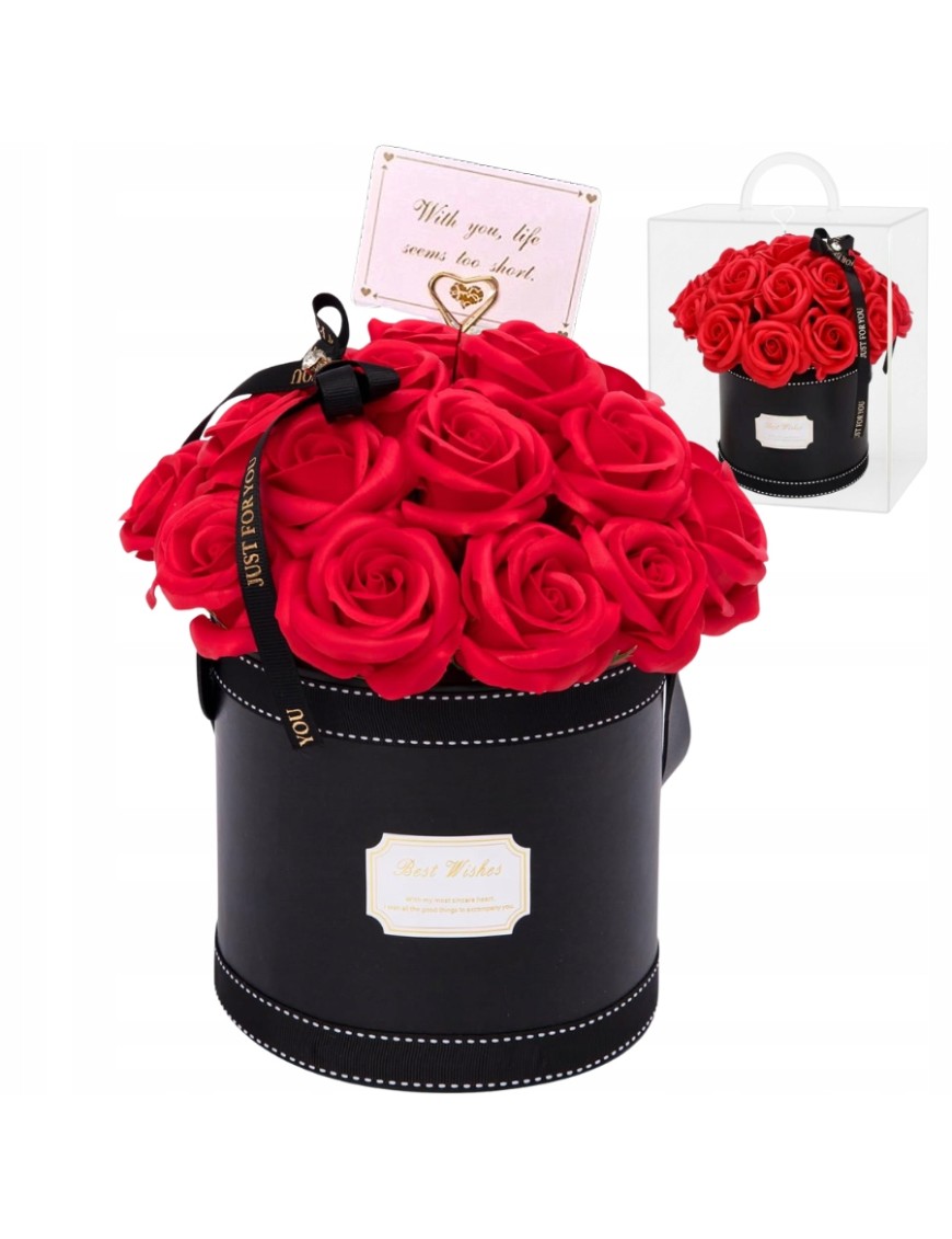 FLOWER BOX MYDLANE RÓŻE KWIATY BUKIET W PUDEŁKU PREZENT NA DZIEŃ WALENTYNKI 21RÓŻ