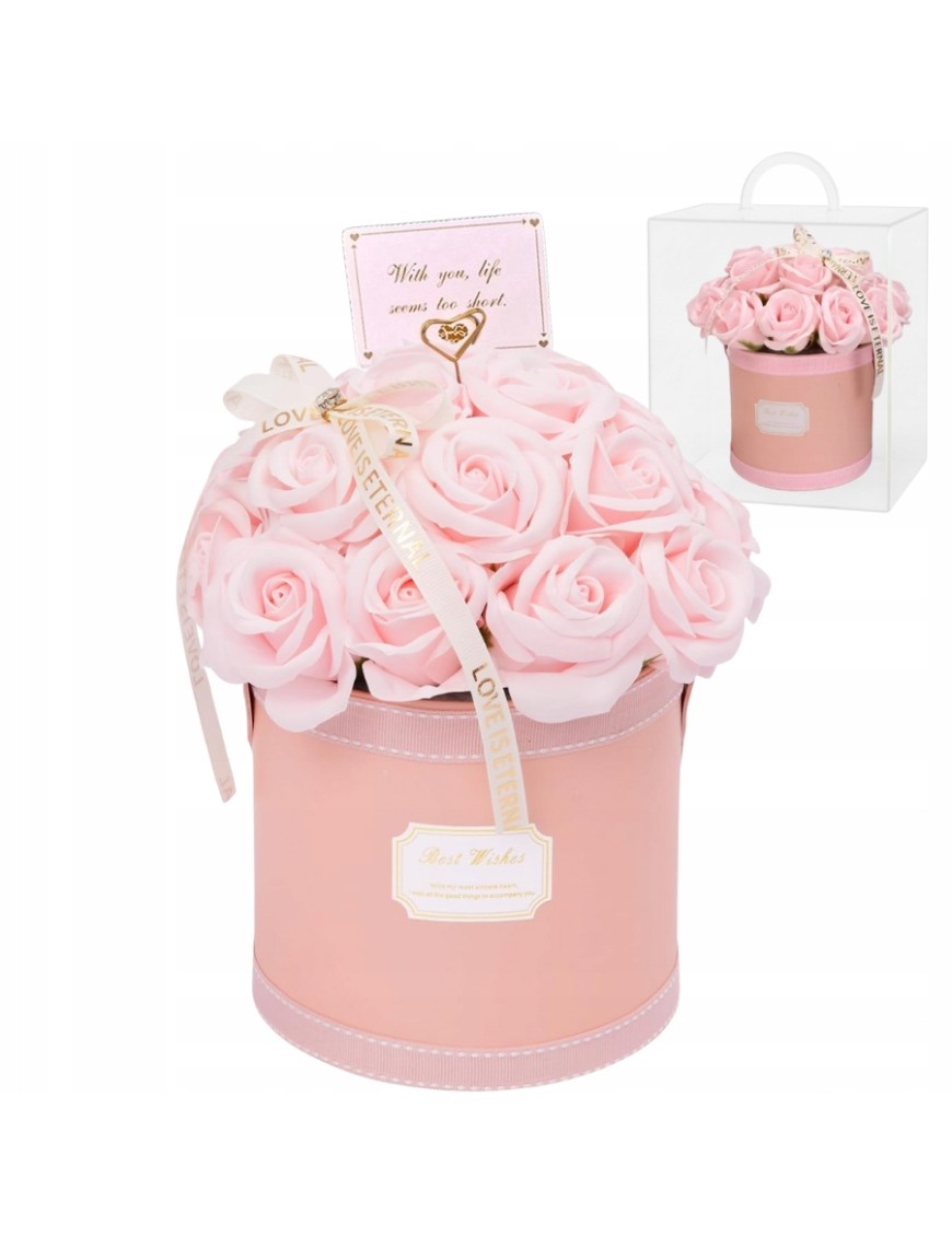 FLOWER BOX MYDLANE RÓŻE KWIATY BUKIET W PUDEŁKU PREZENT NA DZIEŃ WALENTYNKI 21RÓŻ