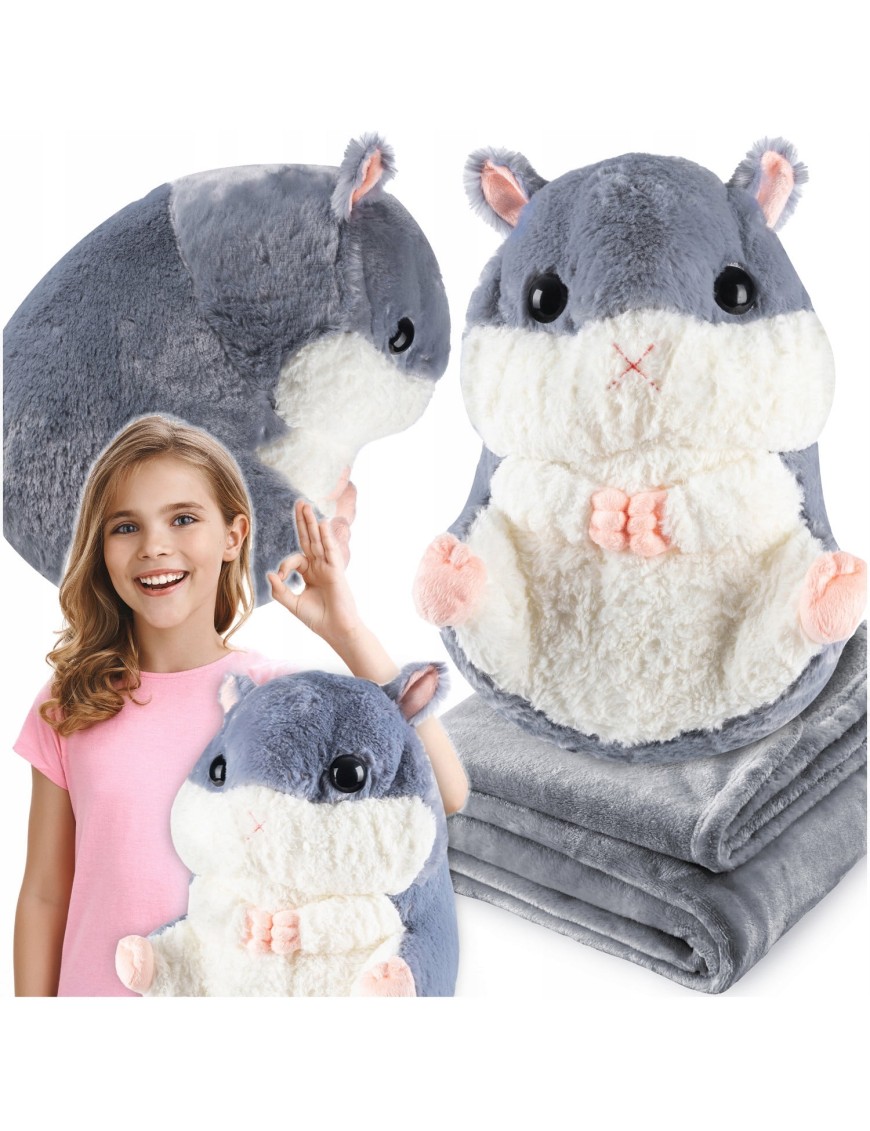 Chomik Z Kocykiem Koc 160X110 Cm Maskotka Poduszka Pluszowy Przytulanka 3W1