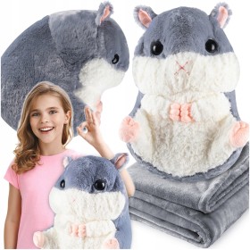 Chomik Z Kocykiem Koc 160X110 Cm Maskotka Poduszka Pluszowy Przytulanka 3W1