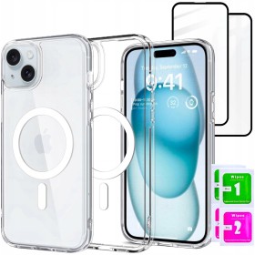 Etui do iPhone 15 +2szt Szkło 5D 9H WZMACNIANE do MagSafe przezroczysty
