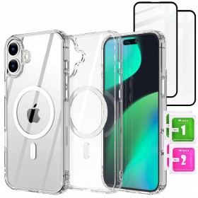 Etui Do iPhone 16 + 2szt Szkło 9D 9H WZMACNIANE 360° do MAGSAFE CLEAR CASE