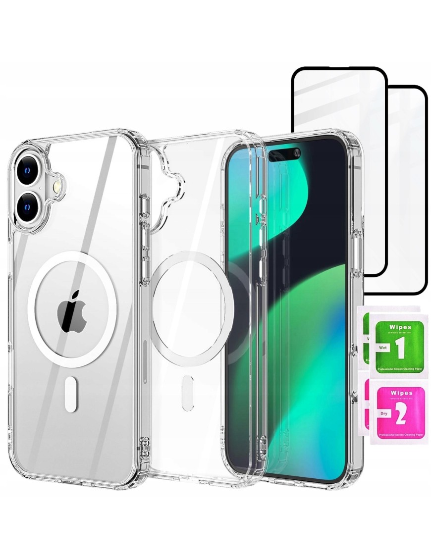 Etui Do iPhone 16 + 2szt Szkło 9D 9H WZMACNIANE 360° do MAGSAFE CLEAR CASE