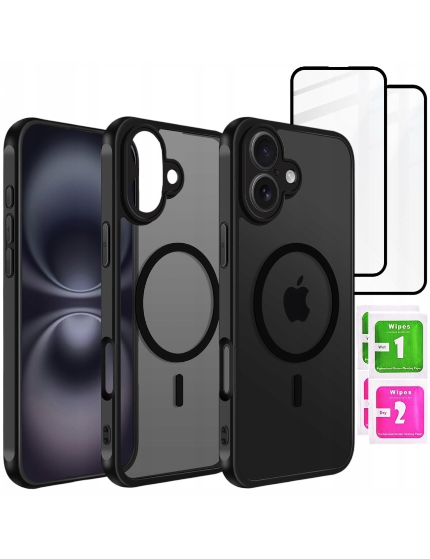 Etui do iPhone 16 + 2szt Szkło 9D 9H WZMACNIANE 360° do MagSafe MATT CASE