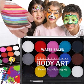 FARBY DO TWARZY ZMYWALNE FARBKI DO MALOWANIA CIAŁA ZESTAW 15 KOLORÓW DZIECI