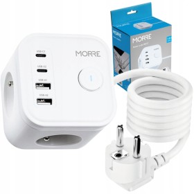 Przedłużacz 7w1 3xAC 2xUSB 2xUSB-C 20W ON/OFF szybka ładowarka listwa 1.5m