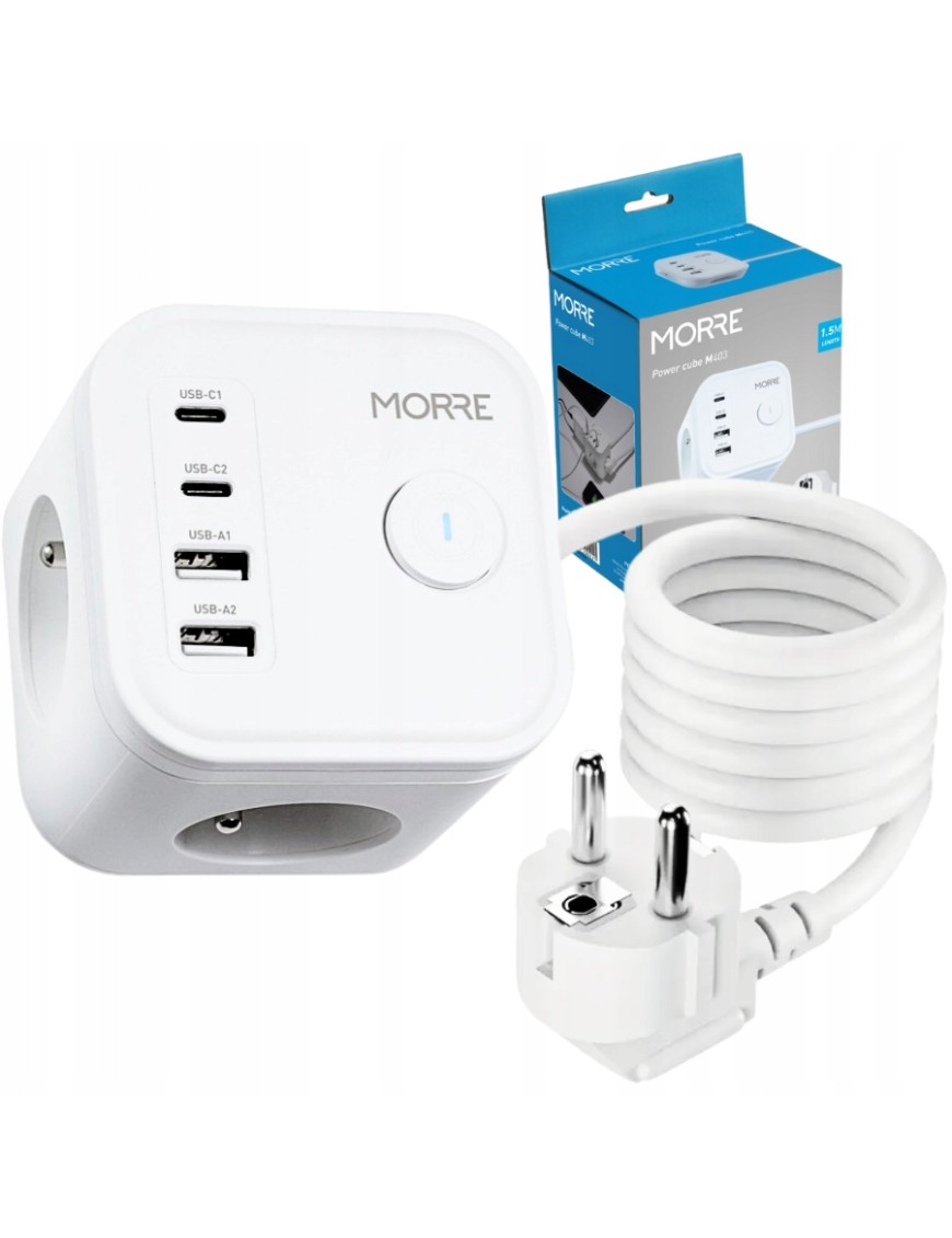 Przedłużacz 7w1 3xAC 2xUSB 2xUSB-C 20W ON/OFF szybka ładowarka listwa 1.5m