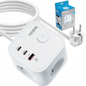Przedłużacz z ładowarką USB PD QC 3xAC 2xUSB-C 1xUSB ON/OFF kabel 1.5 metra