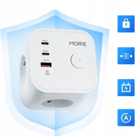 Przedłużacz z ładowarką USB PD QC 3xAC 2xUSB-C 1xUSB ON/OFF kabel 1.5 metra