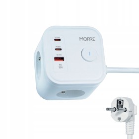 Przedłużacz z ładowarką USB PD QC 3xAC 2xUSB-C 1xUSB ON/OFF kabel 1.5 metra