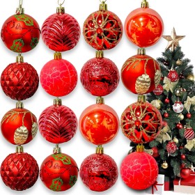 BOMBKI CHOINKOWE ZESTAW 16szt Czerwone ŚWIĘTA pięknie wykonane nietłukące