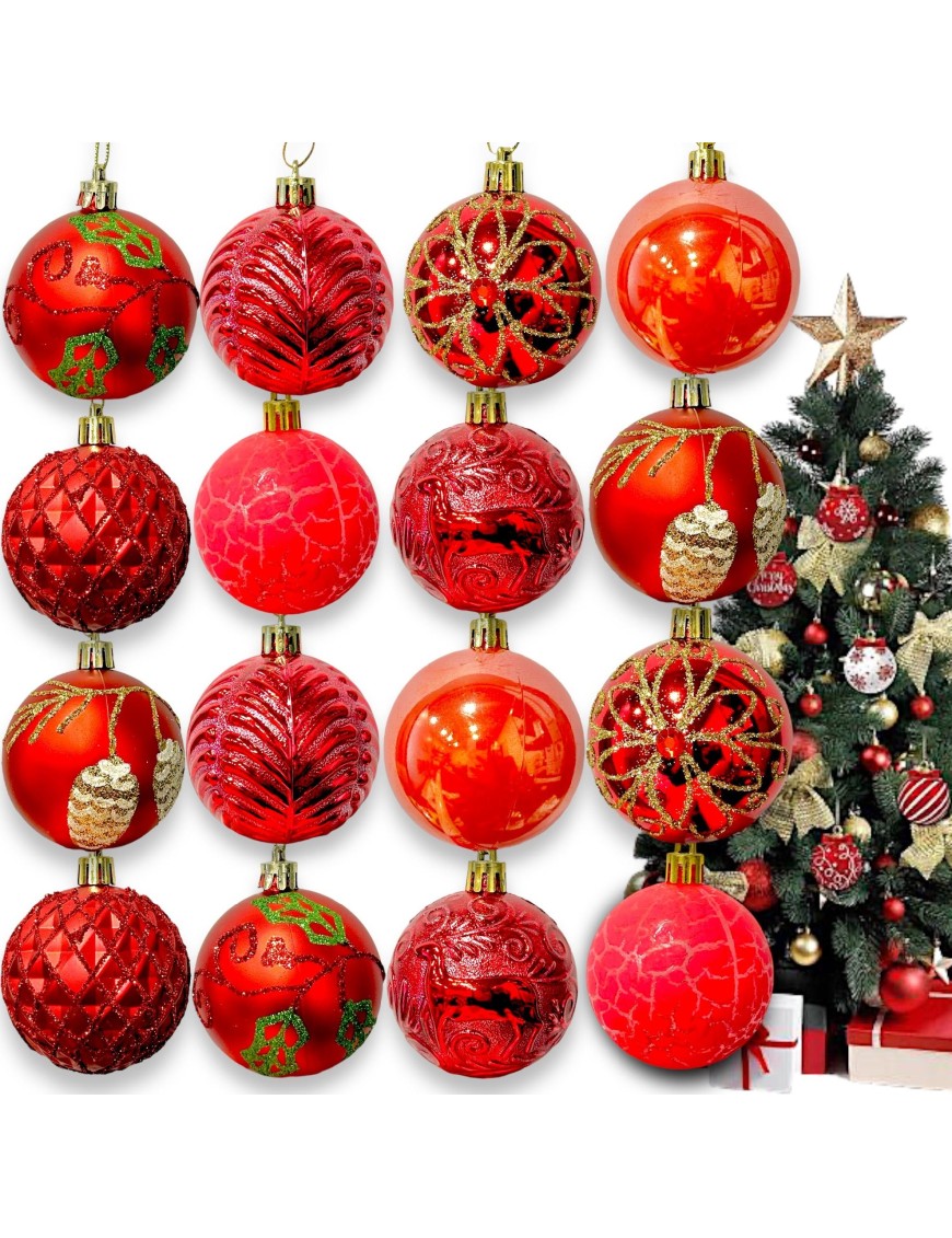 BOMBKI CHOINKOWE ZESTAW 16szt Czerwone ŚWIĘTA pięknie wykonane nietłukące