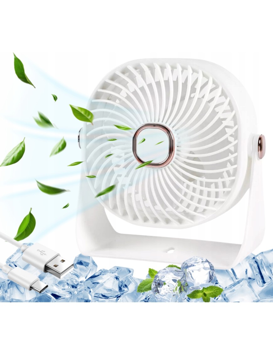Mini wentylator na biurko mały WIATRAK stołowy BEZPRZEWODOWY do domu BIAŁY