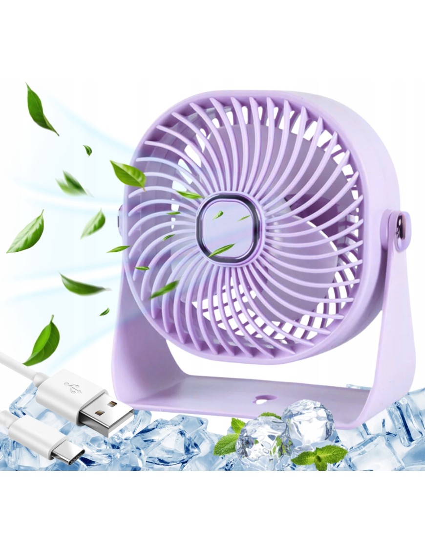 Mini wentylator na biurko mały WIATRAK stołowy BEZPRZEWODOWY FIOLETOWY
