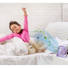 Mini wentylator na biurko mały WIATRAK stołowy BEZPRZEWODOWY FIOLETOWY