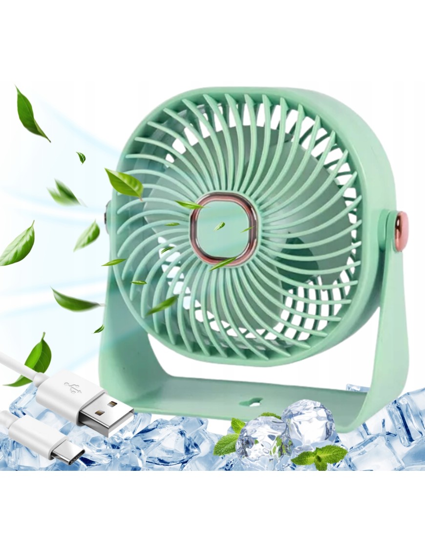 Mini wentylator na biurko mały WIATRAK stołowy BEZPRZEWODOWY ZIELONY