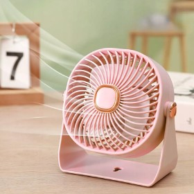 Mini wentylator biurkowy mały WIATRAK stołowy BEZPRZEWODOWY DO DOMU RÓŻOWY