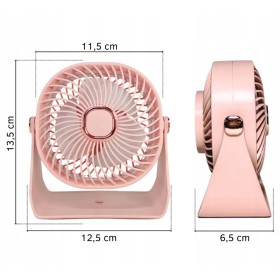 Mini wentylator biurkowy mały WIATRAK stołowy BEZPRZEWODOWY DO DOMU RÓŻOWY