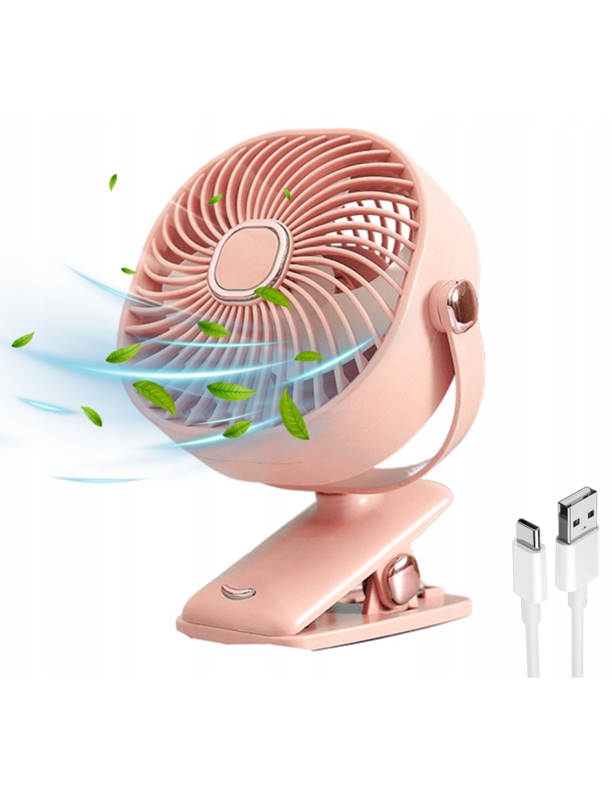 Wentylator biurkowy wiatrak bezprzewodowy stojący + klips 1200mAh USB biały