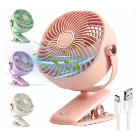 Wentylator biurkowy wiatrak bezprzewodowy stojący + klips 1200mAh USB biały